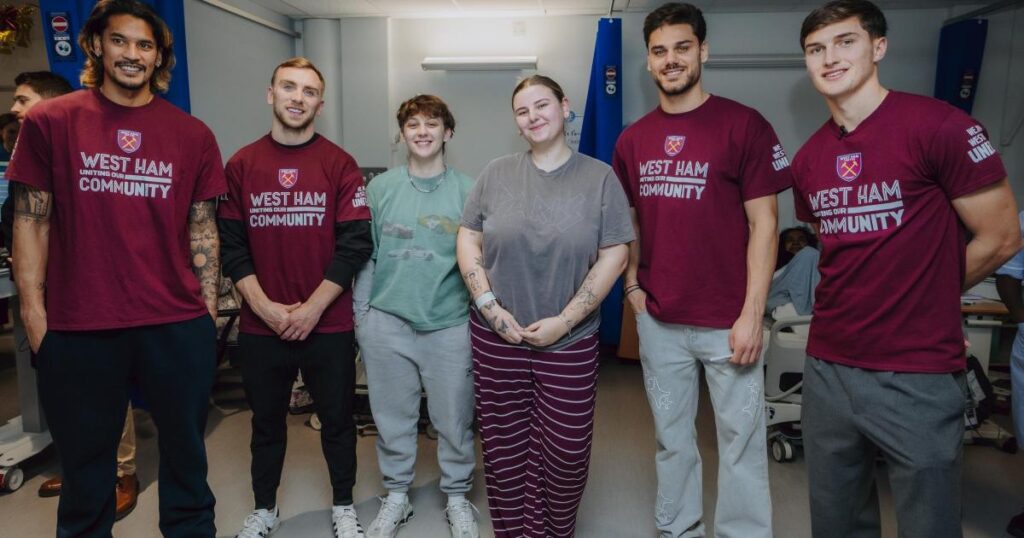 West Ham players and staff make festive visits to hospitals